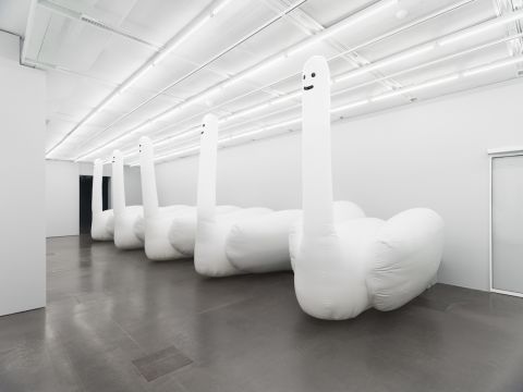 David Shrigley. Exhibition of Giant Inflatable Swan-Things, Spritmuseum, Stockholm, līdz 3. martam, 2019